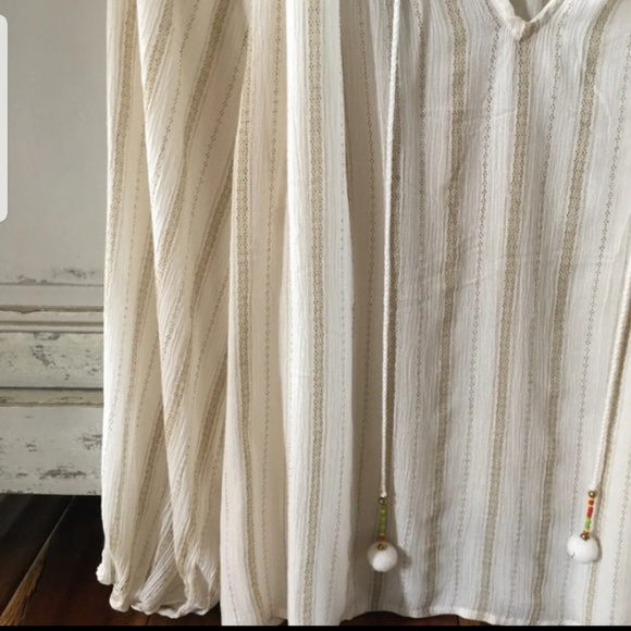 BOHO PEASANT LONG SLEEVE PINSTRIPE PLUS SZ BLOUSE - Picture 3 of 4